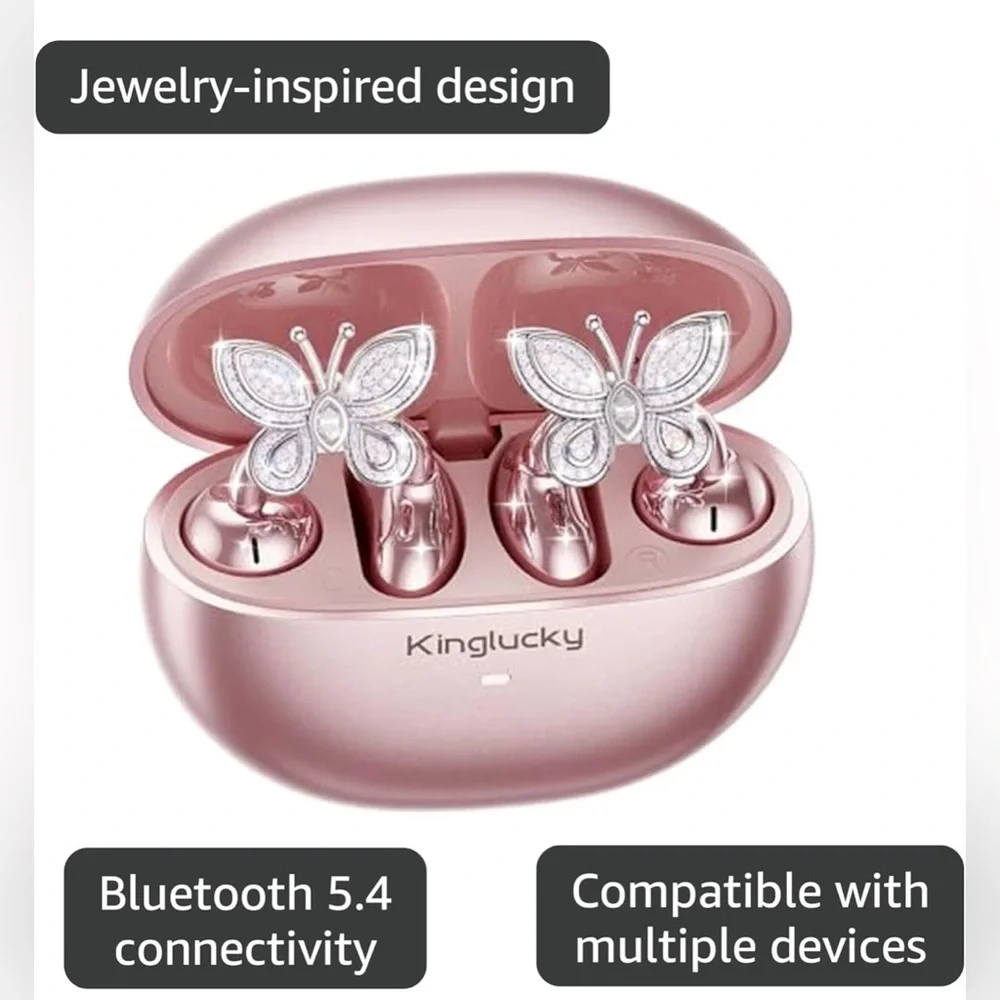 Kinglucky Rose Gold Butterfly Wireless Earbuds - Picture 7 of 10